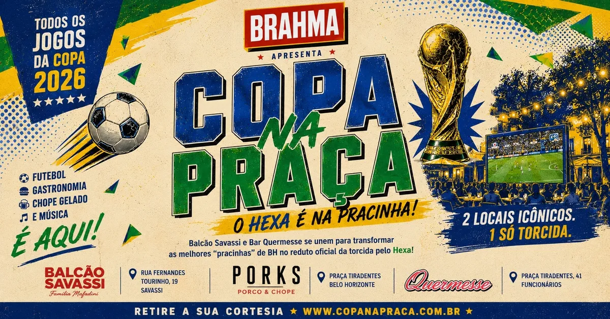 Copa na Praça 2026 em BH: onde assistir aos jogos do Brasil com cortesia