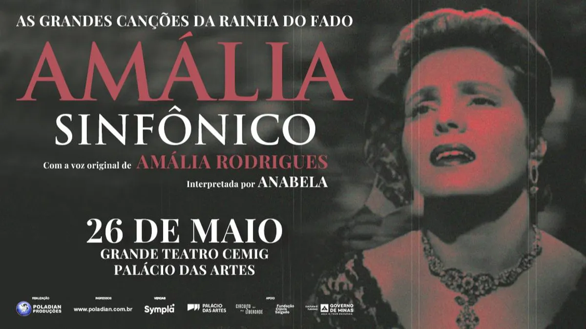 Amália Rodrigues Sinfônico em BH: o fado da Diva da Voz com orquestra no Palácio das Artes em 26/05/2026