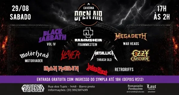 Caverna Open Air 2026: noite de tributos ao heavy metal em BH com Metallica, Rammstein e mais