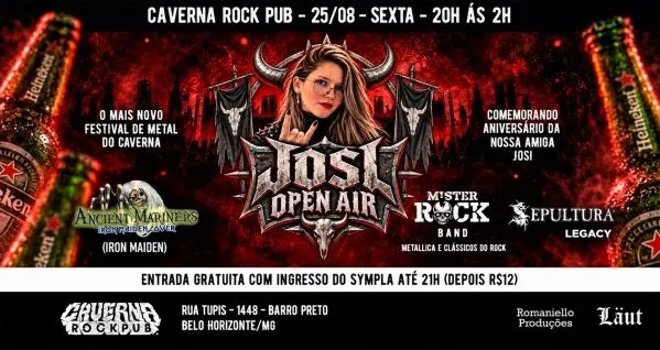 Josi Open Air: Ancient Mariners, Sepultura Legacy e Mister Rock no Caverna Rock Pub em setembro de 2026