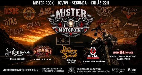 Mister Motopoint no Mister Rock: cinco bandas de rock em BH no feriado de 7 de setembro de 2026