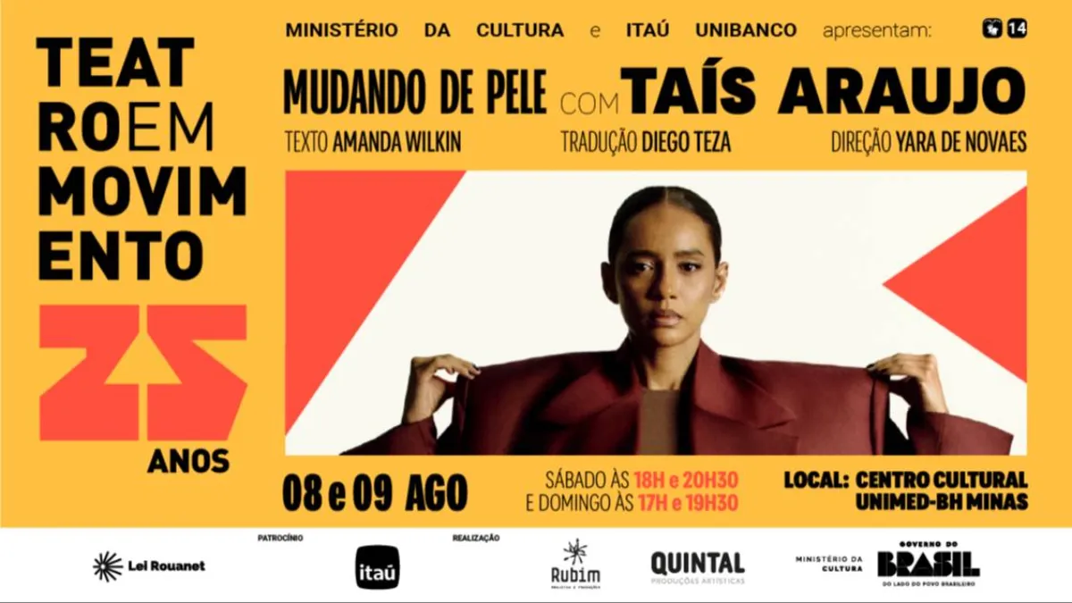 Mudando de Pele no Centro Cultural Unimed-BH Minas em agosto de 2026