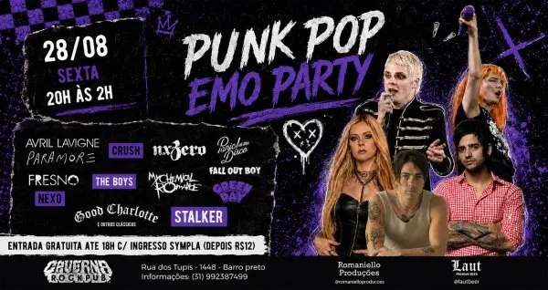 Punkpop Emo Party em BH: Paramore, My Chemical Romance, Avril Lavigne e Fall Out Boy numa noite só