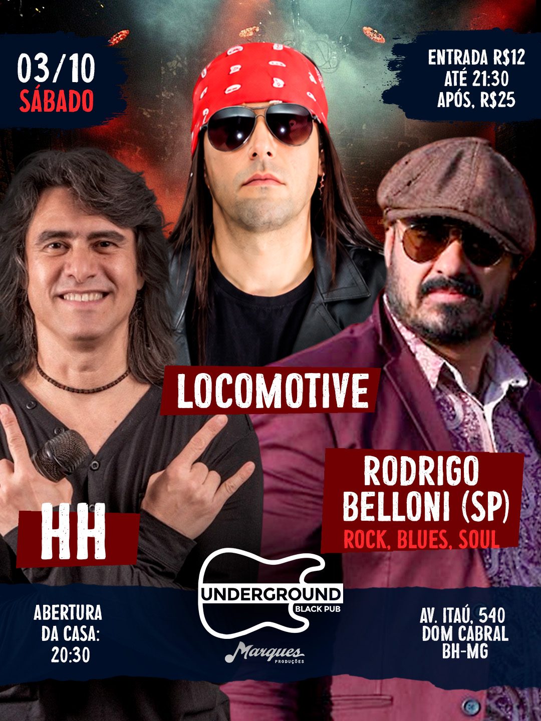 Rock, blues e soul com Locomotive, HH e Rodrigo Belloni no Underground