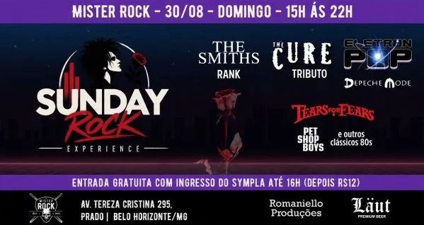 Sunday Rock Experience: The Cure Tributo, Rank e Eletronpop no Mister Rock em agosto de 2026