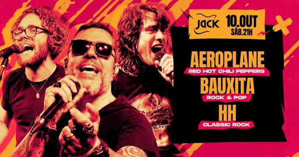 Três bandas em uma noite: Aeroplane, Bauxita e HH no Jack Rock Bar em outubro de 2026