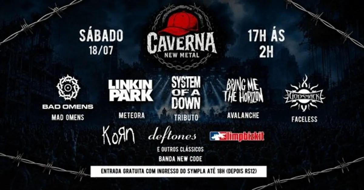 18.07 - Caverna New Metal: Linkin Park, System of Down, Bring Me To Horizon, Korn, e mais!