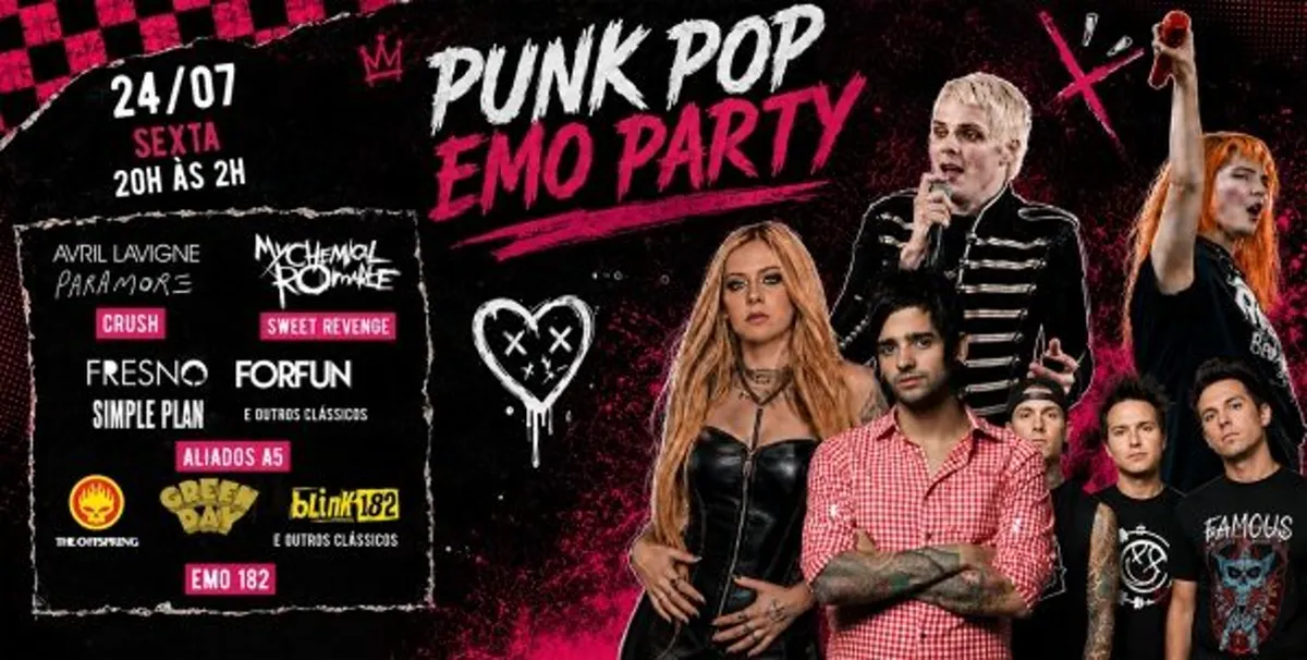 24 07 Punk Pop Emo Party Paramore Fresno My Chemical Romance Green Day Avril E Mais