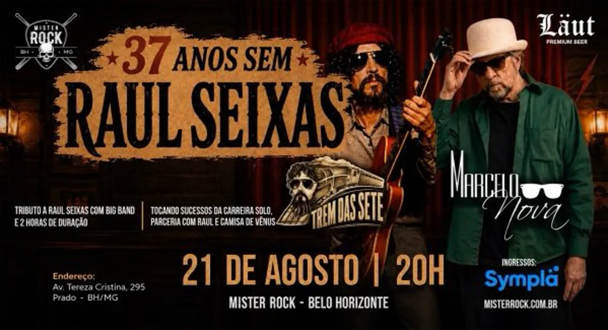 21/08 - 37 anos sem Raul Seixas: Marcelo Nova e Trem das Sete Big Band (Show especial de 2 horas)
