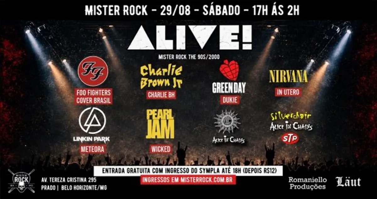 29/08 - Alive 90s/2000 - Foo Fighters, Pearl Jam, Charlie Brown Jr, Linkin Park, Pearl Jam e mais