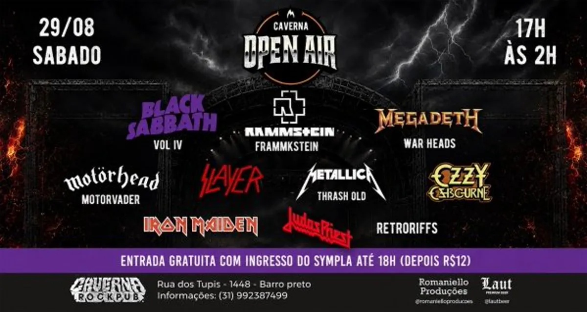 29.08 - Caverna Open Air: Rammstein, Black Sabbath, Megadeth, Slayer, Metallica e mais!