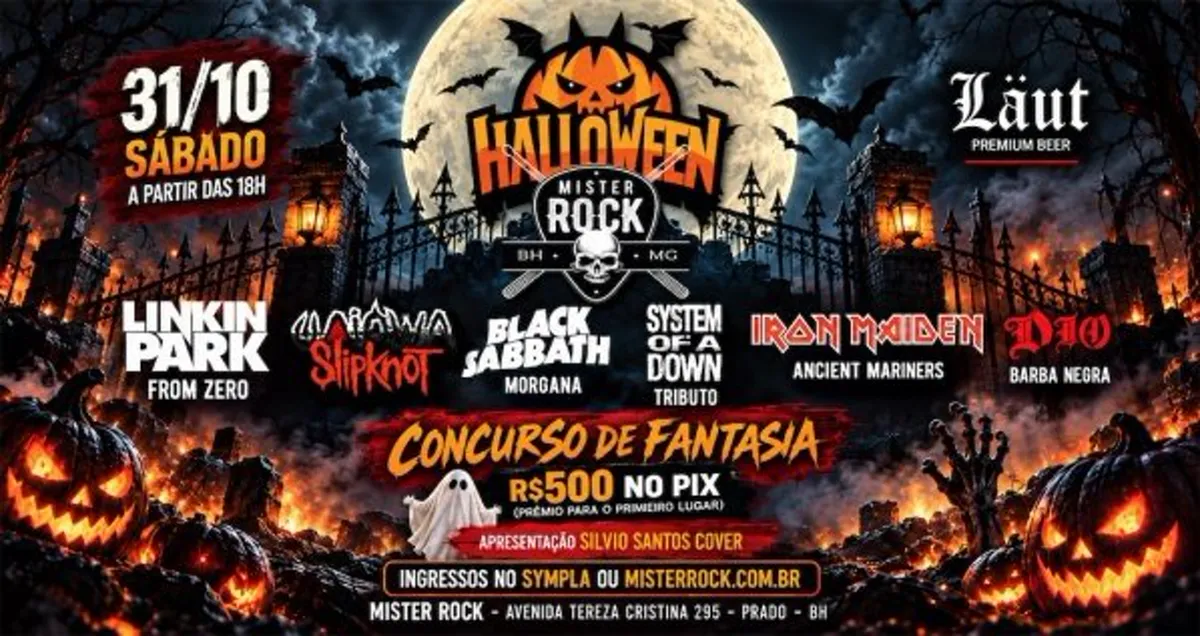 31/10 - Halloween Mister Rock: Concurso de Fantasia: Slipknot, Iron, Linkin Park, Black Sabbath