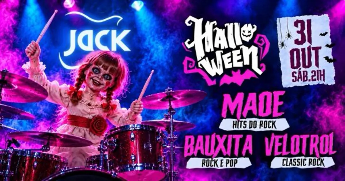 Sábado | Halloween Jack! Maoe (Hits do Rock) + Bauxita (Hits do Rock) + Velotrol (Classic Rock)